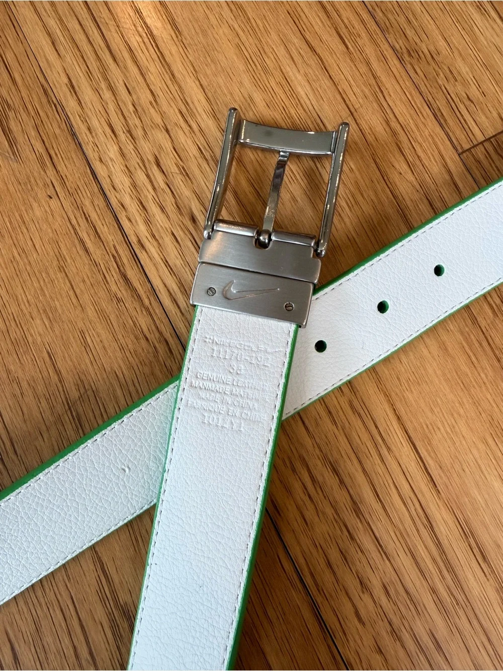 Bright Green Genuine Leather Belt with Silver Buckle, Nike Golf Collection